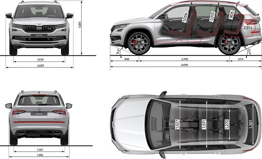 סקודה קודיאק RS - מידות סקודה קודיאק RS - מידות